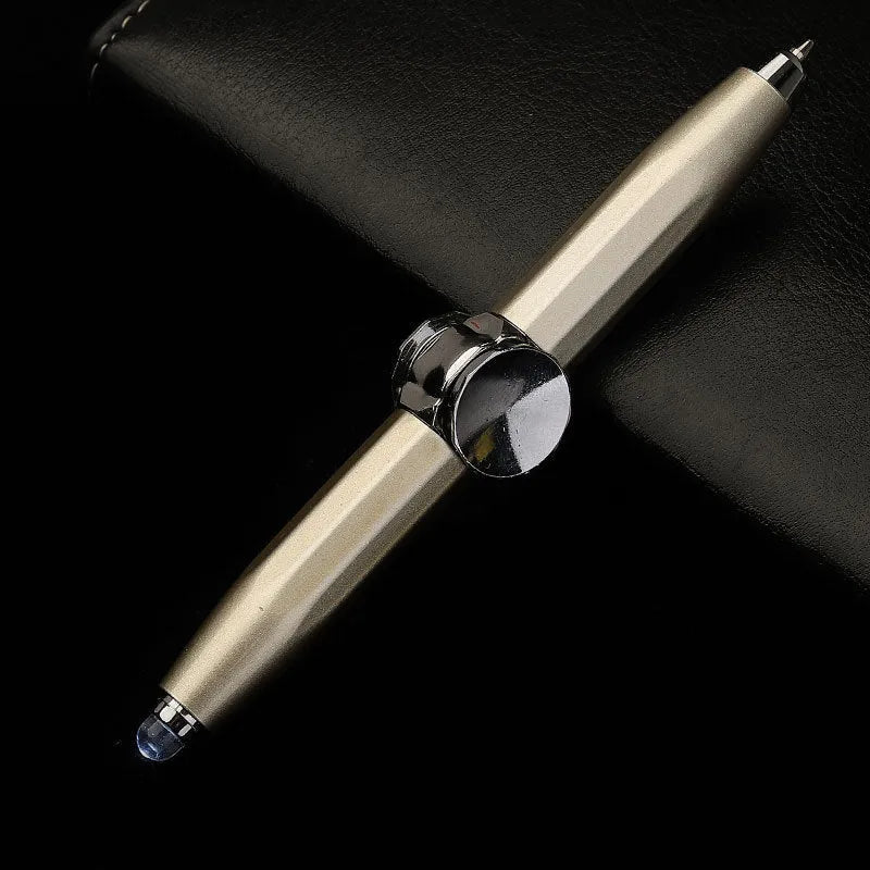 Metal gyro ballpoint pen with spinning mechanism and coloured ink refill options