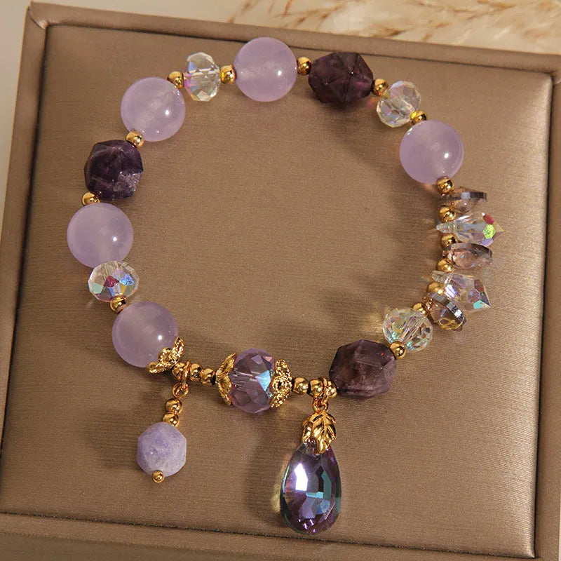 Retro purple crystal drop bracelet for children with adjustable design and lavender water drop pendant