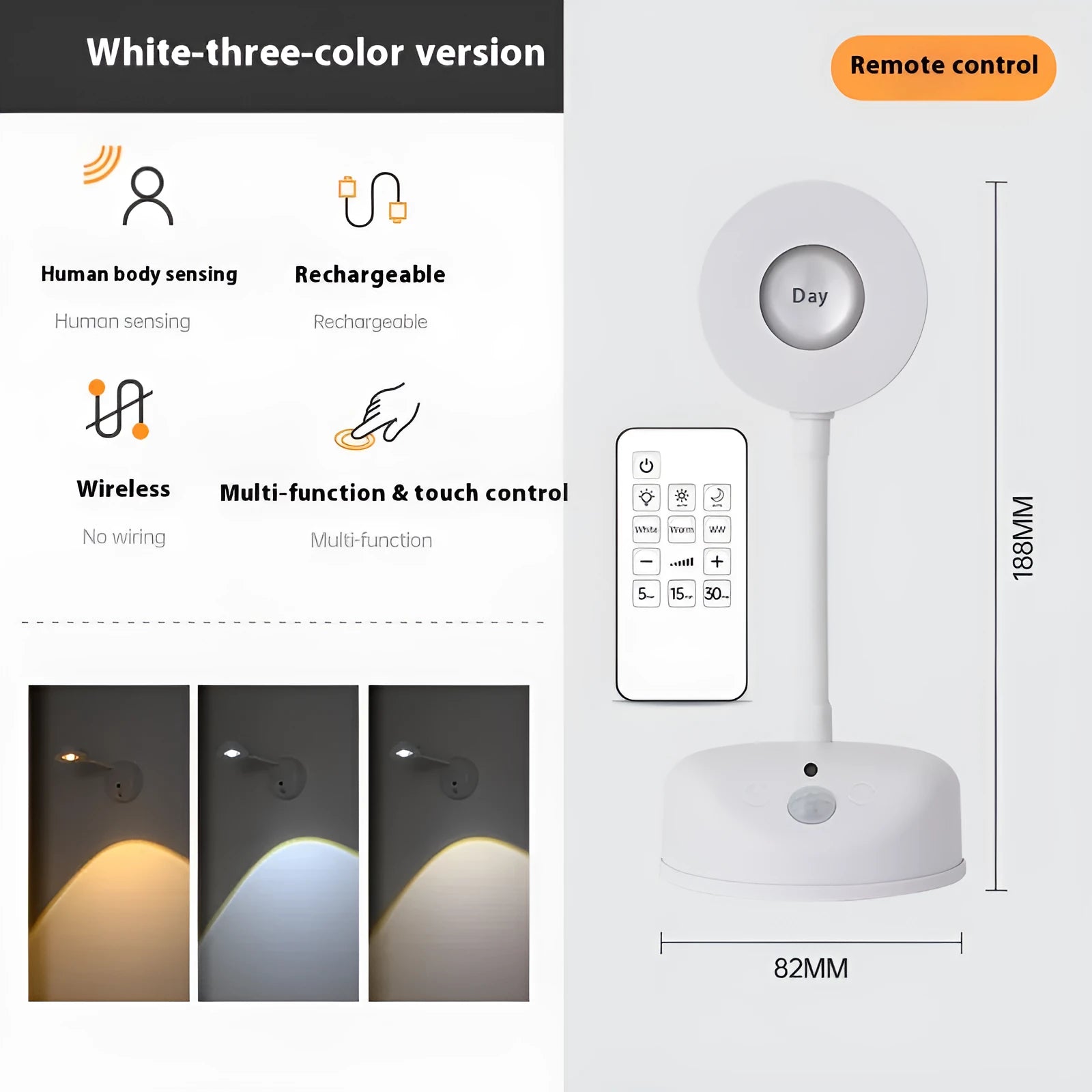 Rechargeable geometric wall lamp with remote control in white or black colour
