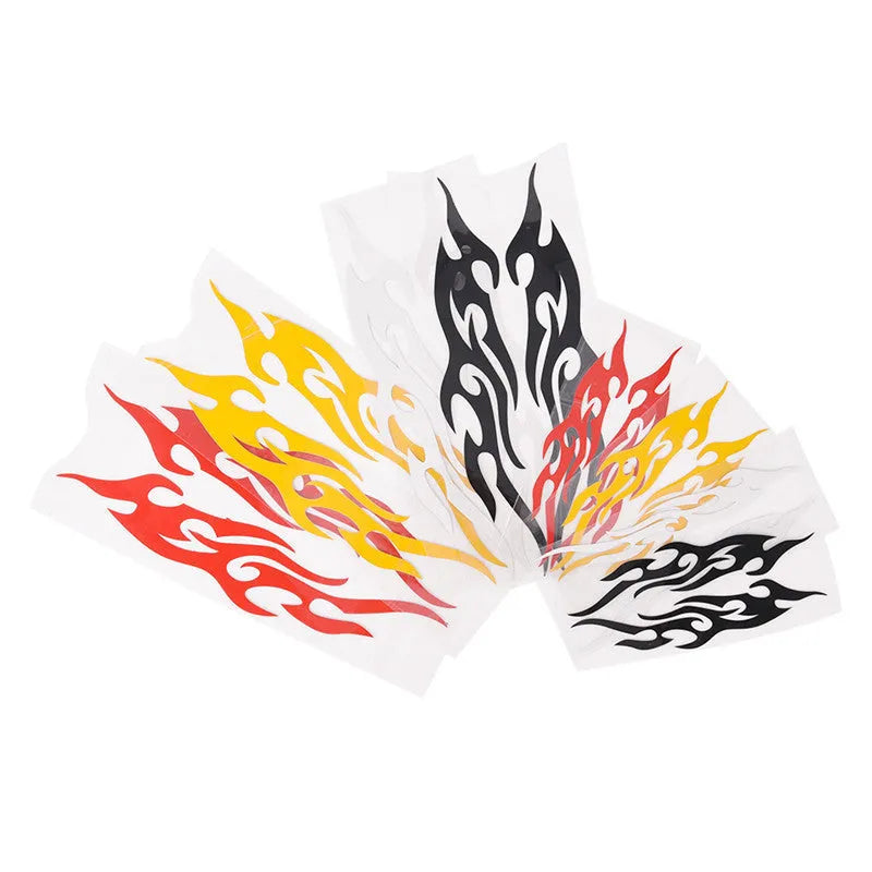 Fire pattern car sticker in reflective silver white, black, red, or reflective yellow, PET material, 18cmX8cm or 30cmX13cm.