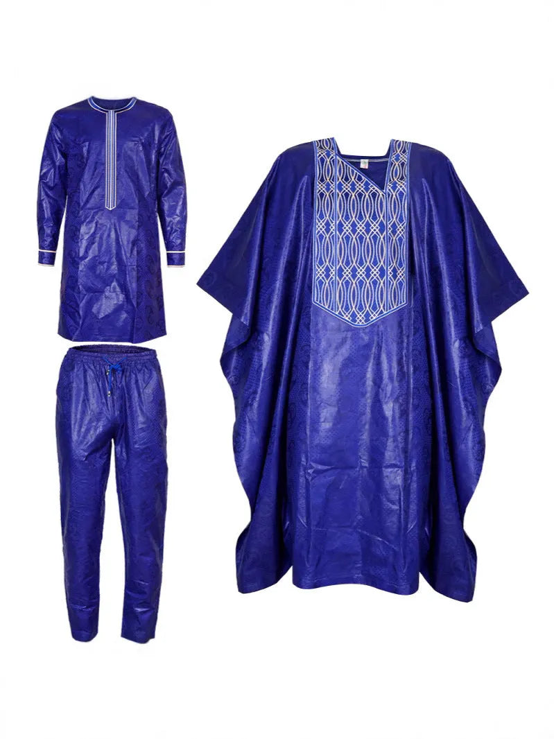Plus size men's figured cloth three-piece suit in dark blue for daily spring autumn wear