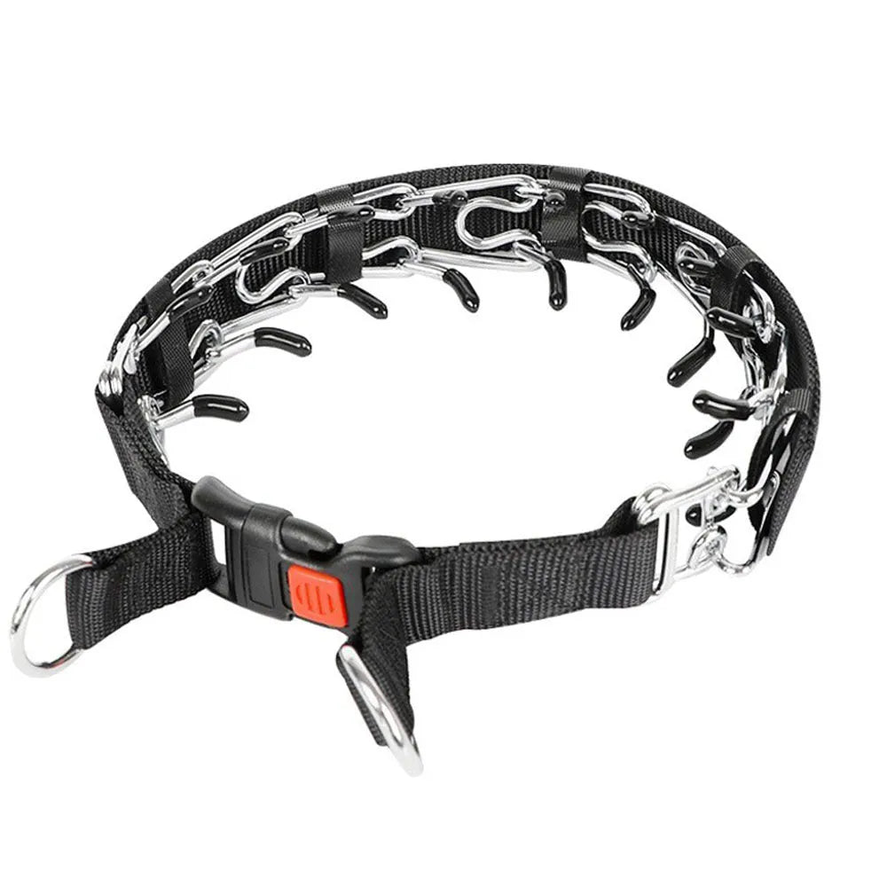 Dog training chain collar with adjustable spike design in reflective blue colour option
