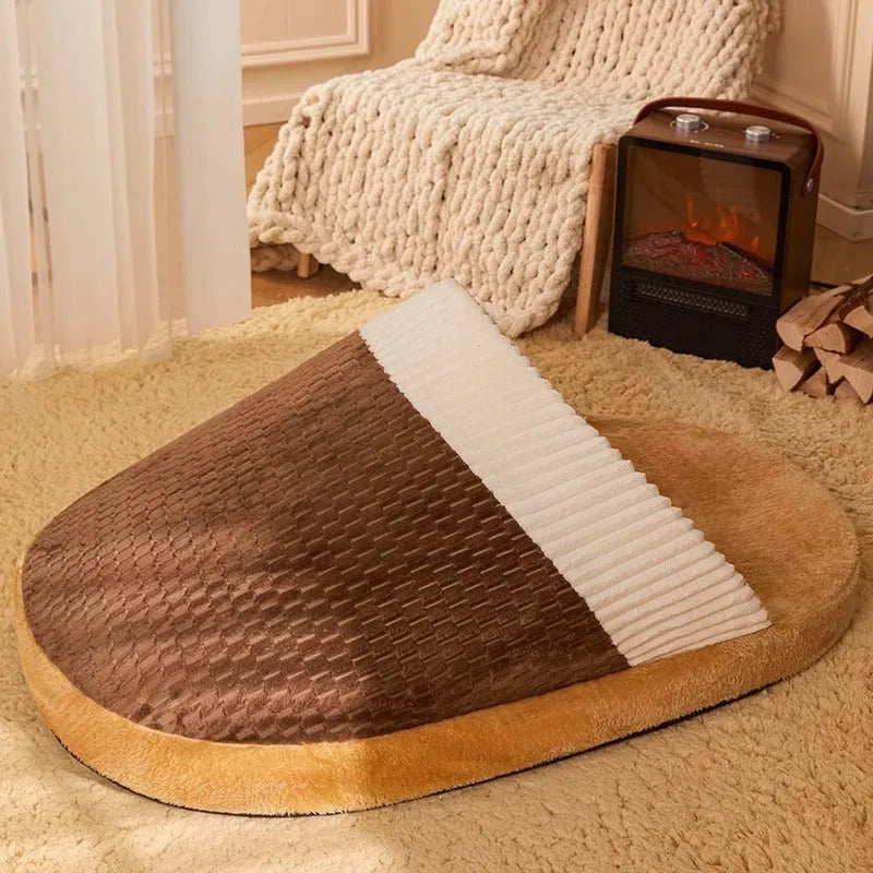 Brown dog nest sleeping bag bed with a removable cover for small to medium-sized dogs.