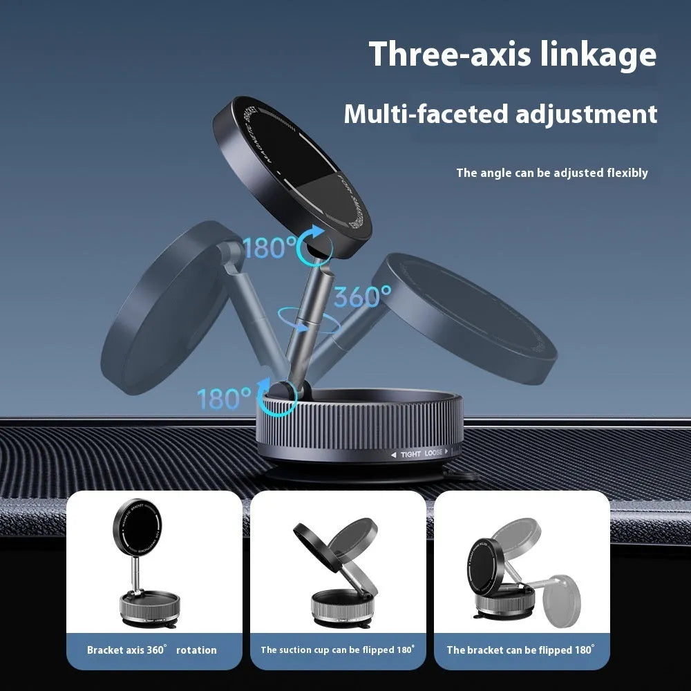 Magnetic vacuum suction phone bracket in Night Blue Metal Black with 720-degree folding and rotating plastic body