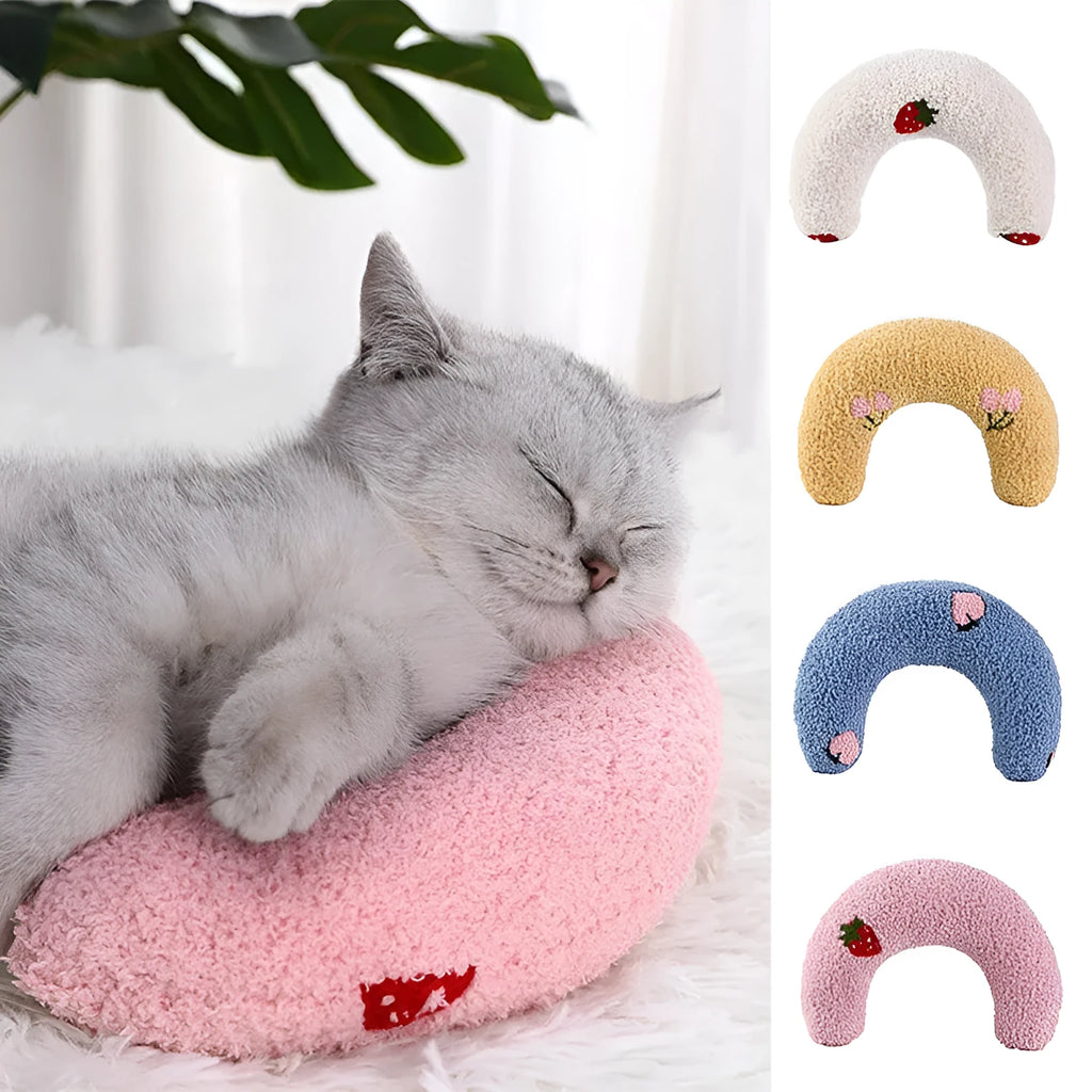 Small U-shaped cat pillow in faux fur, 26x18cm, half-donut pet bed for cats and small dogs up to 10lbs