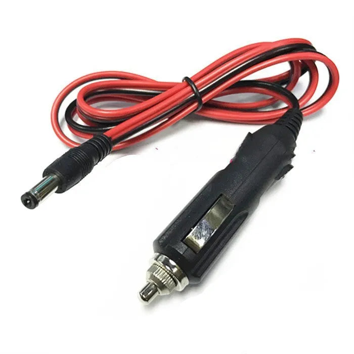 Black 12V car cigarette lighter to DC power cable with fuse and indicator light.