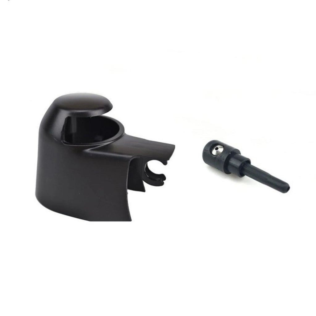 Black plastic rear wiper cover nozzle for Volkswagen car models.