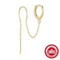 S925 sterling silver ear stud with gold electroplated flower and dangling tassel chain design.