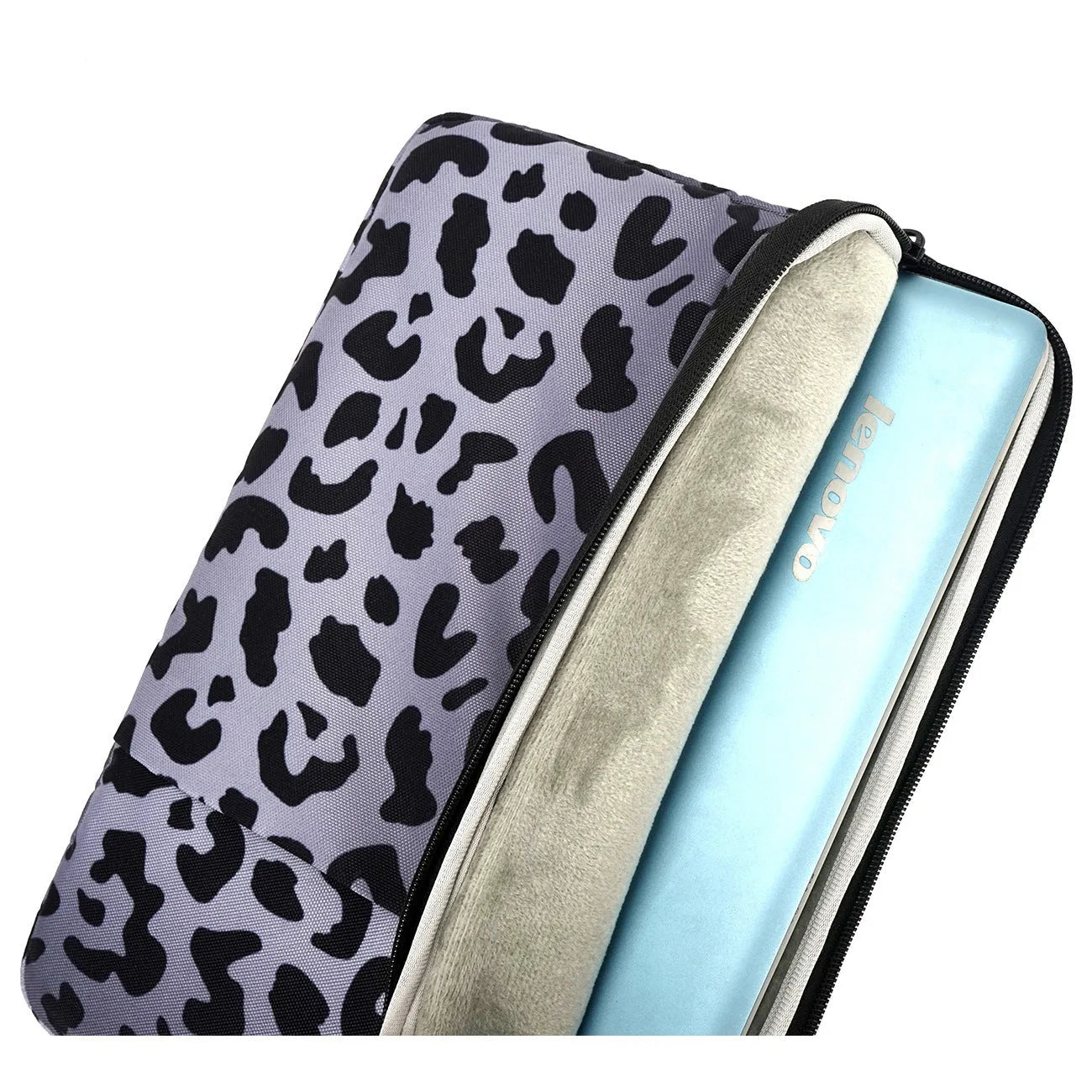 Leopard print polyester laptop sleeve for 13-inch to 16-inch devices with anti-shock waterproof protection