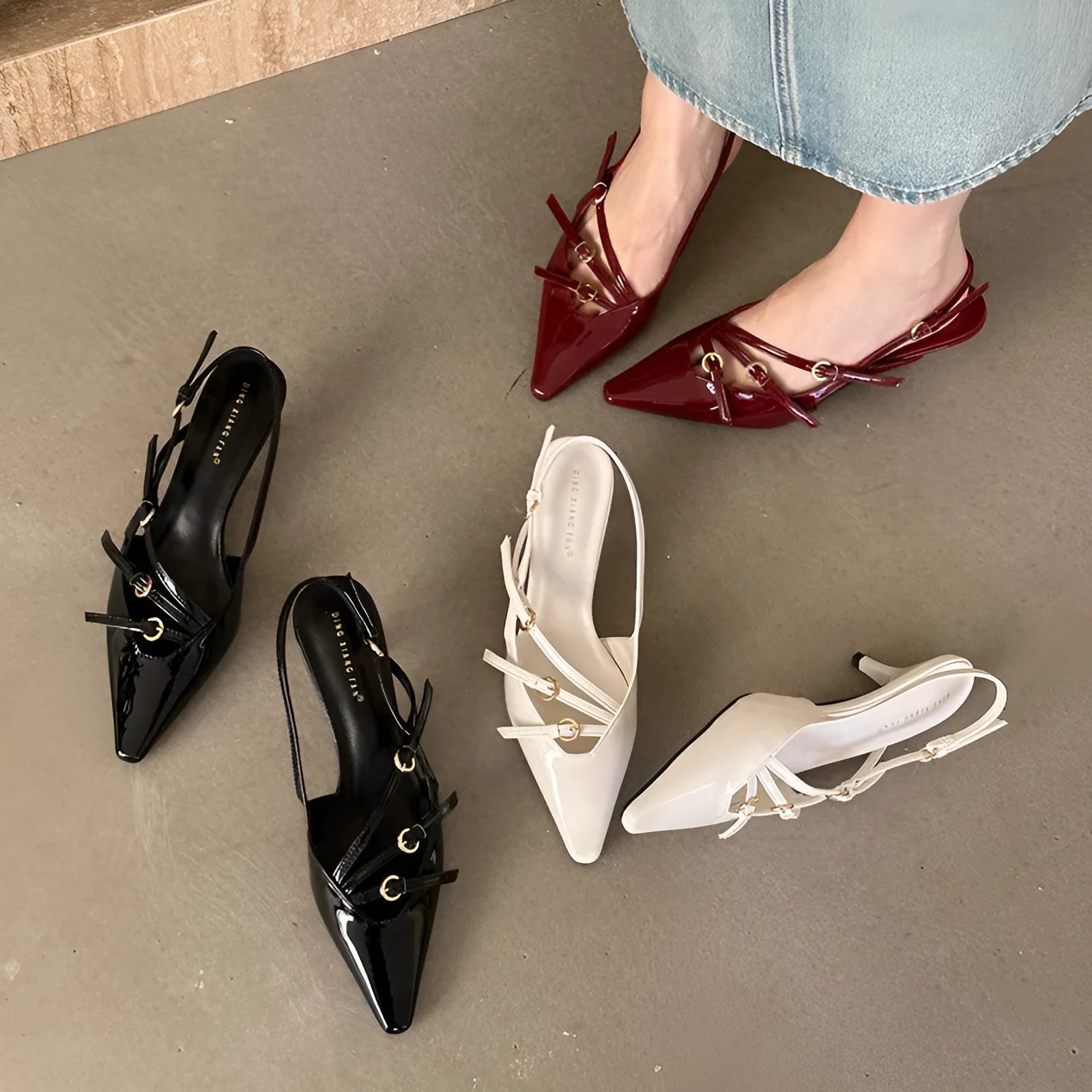 Ankle-strap stiletto sandals with square toe in satin