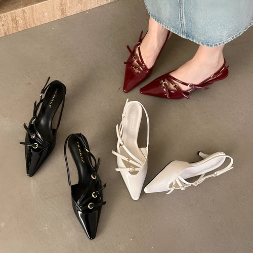 Ankle-strap stiletto sandals with square toe in satin