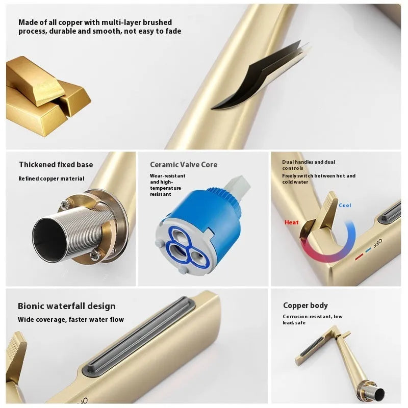 Simple hot and cold bathroom washbasin faucet mixer tap in chrome finish with copper construction