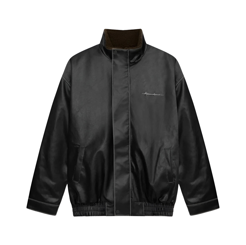 Men's PU leather coat with stand collar in Black and Brown colour options for leisure wear