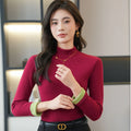 Women's fleece-lined thickened bottoming shirt with half high neck and long sleeves, six colours, sizes M to 4XL.