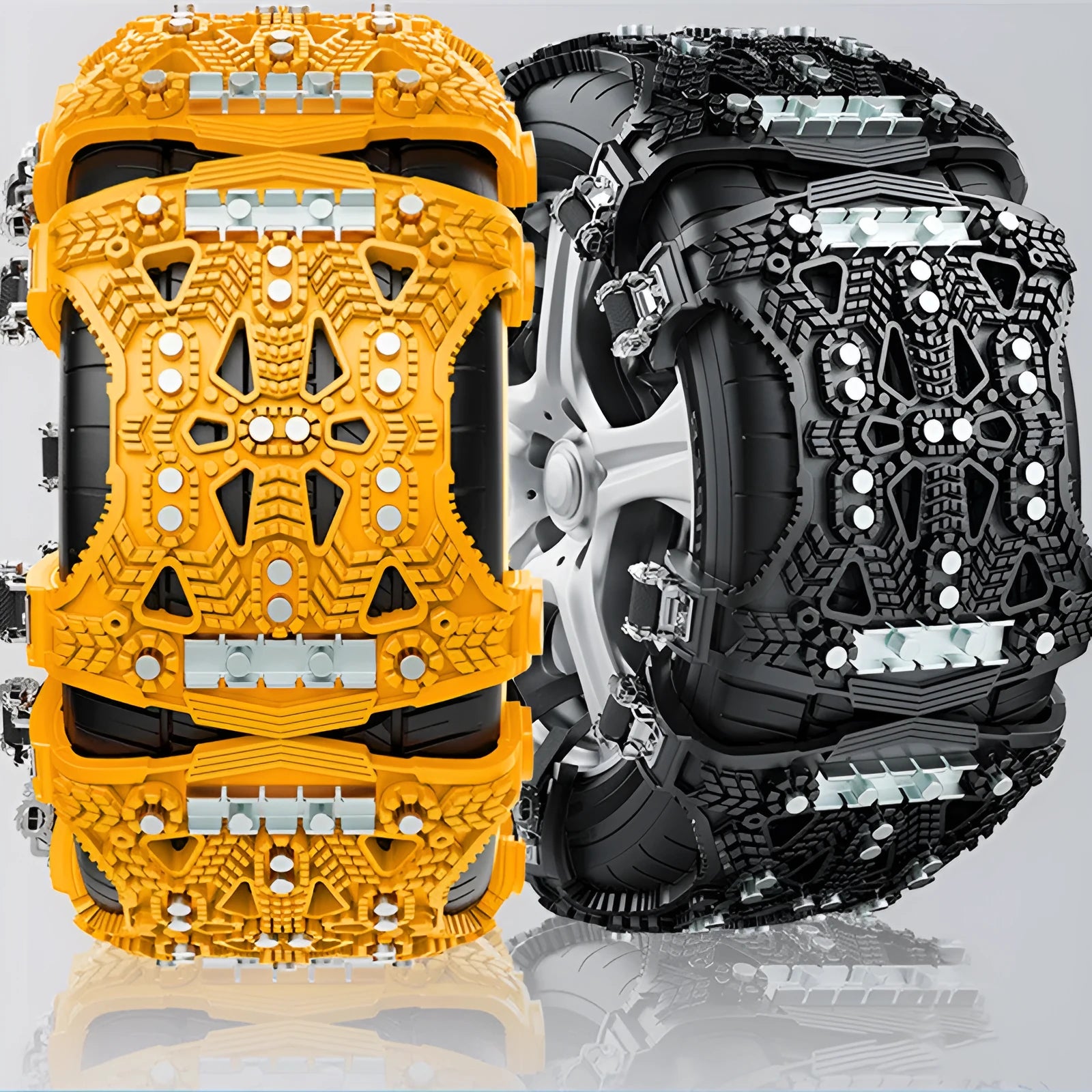 Universal nonskid chain set with armoured steel plates for car and SUV winter driving