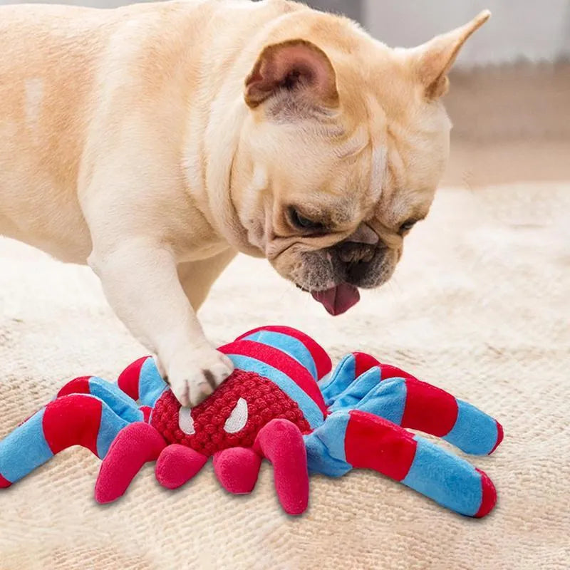 Red plush teddy bear dog toy for medium and large breed chewing and teeth cleaning