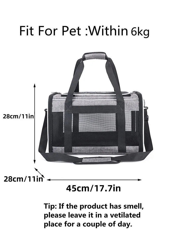 Portable pet carrier bag for dogs and cats with Oxford fabric construction
