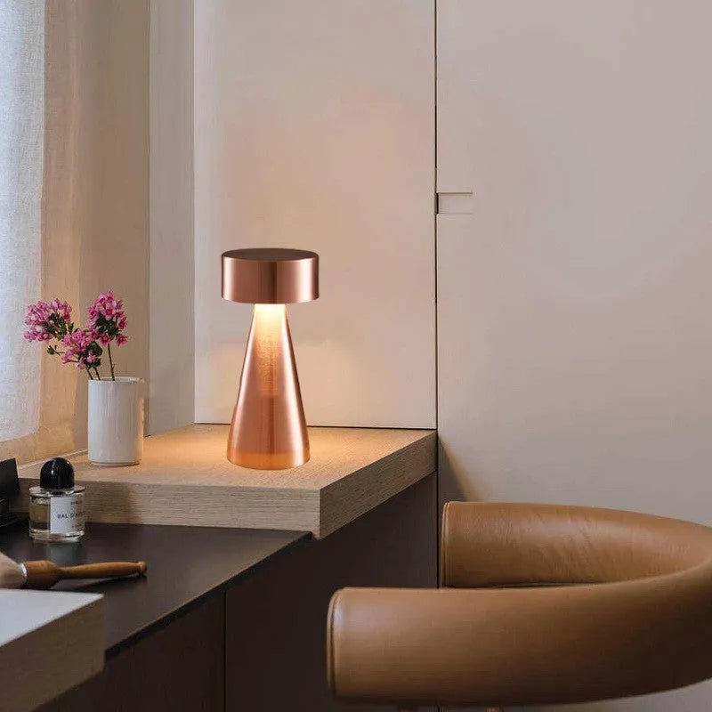 Rechargeable touch table lamp in gold, bronze or silver with three-colour dimming and charging cable