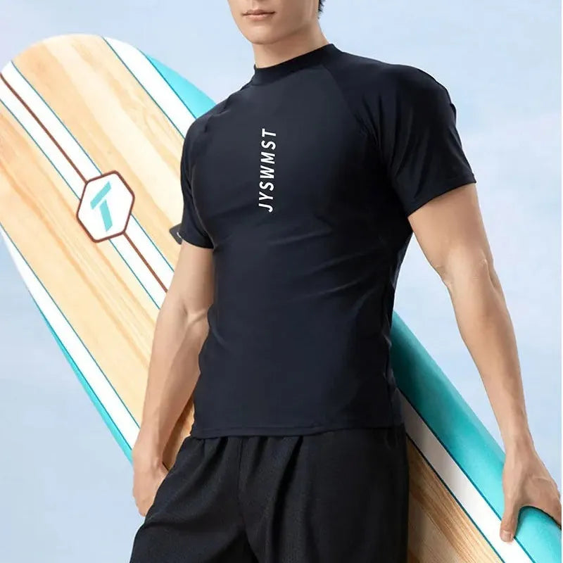 Men's patterned plus-size swim trunks with top and pants in polyester fabric