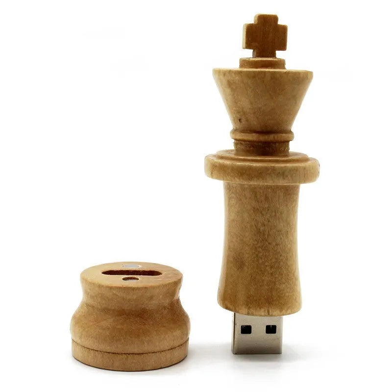 Wooden chess pen drive beige USB 2.0 memory stick with international chess model design