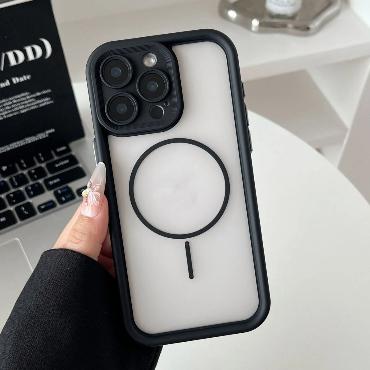 Magnetic skin-feel iPhone case for 11 to 16 Pro Max, TPU PC protective sleeve in black, blue, or gray