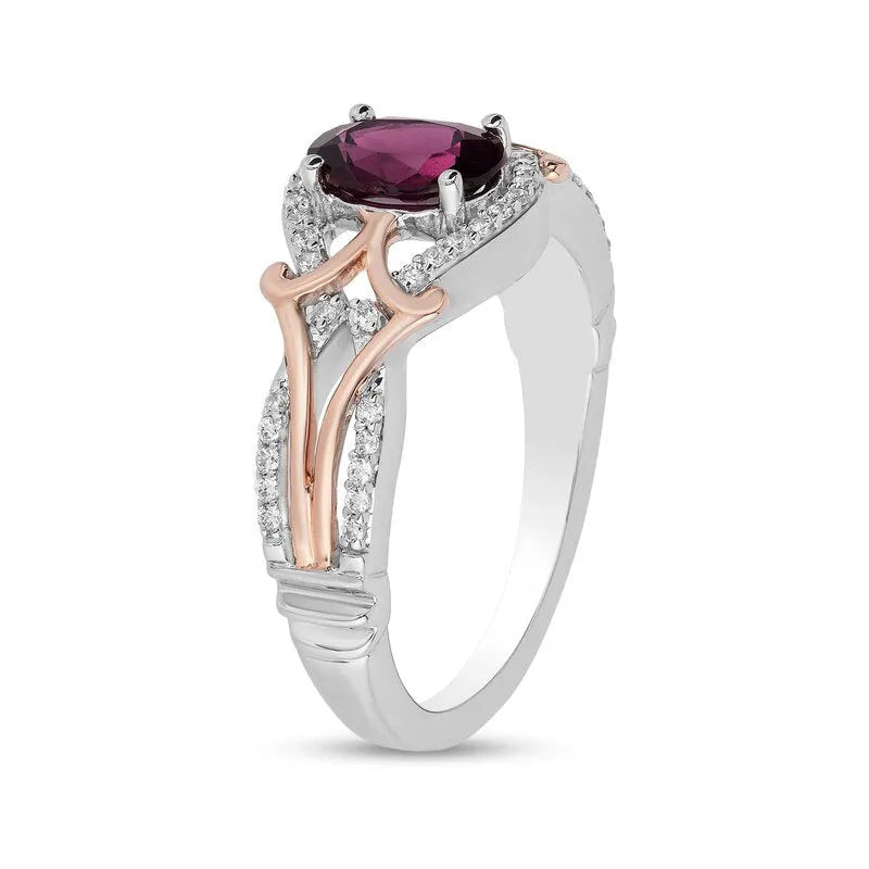 Women's copper ring with egg-shaped amethyst, micro inlaid zircon and colour separation plating, sizes 6-10