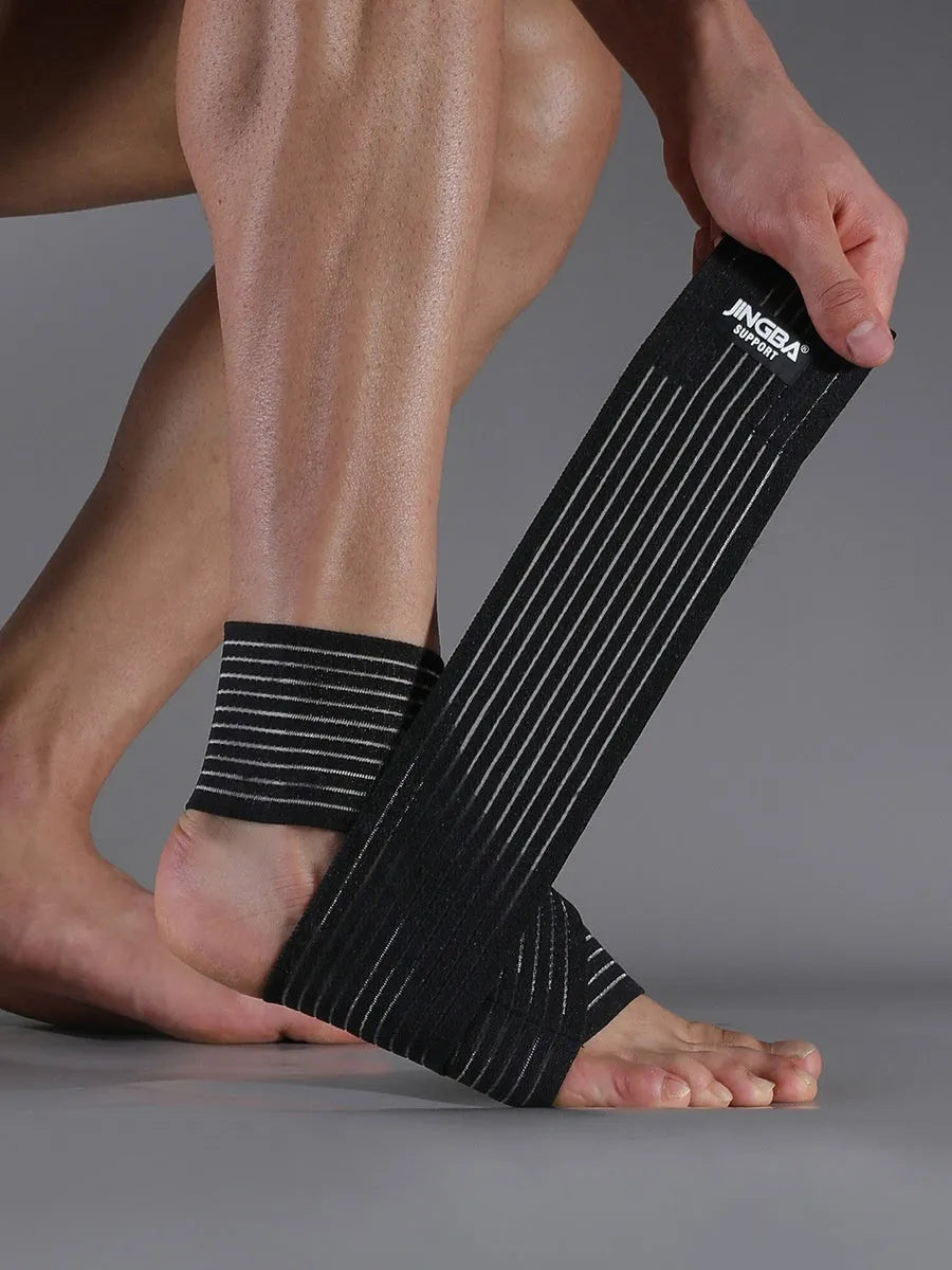 Adjustable sports ankle support bandage in black and khaki colours for multiple athletic activities