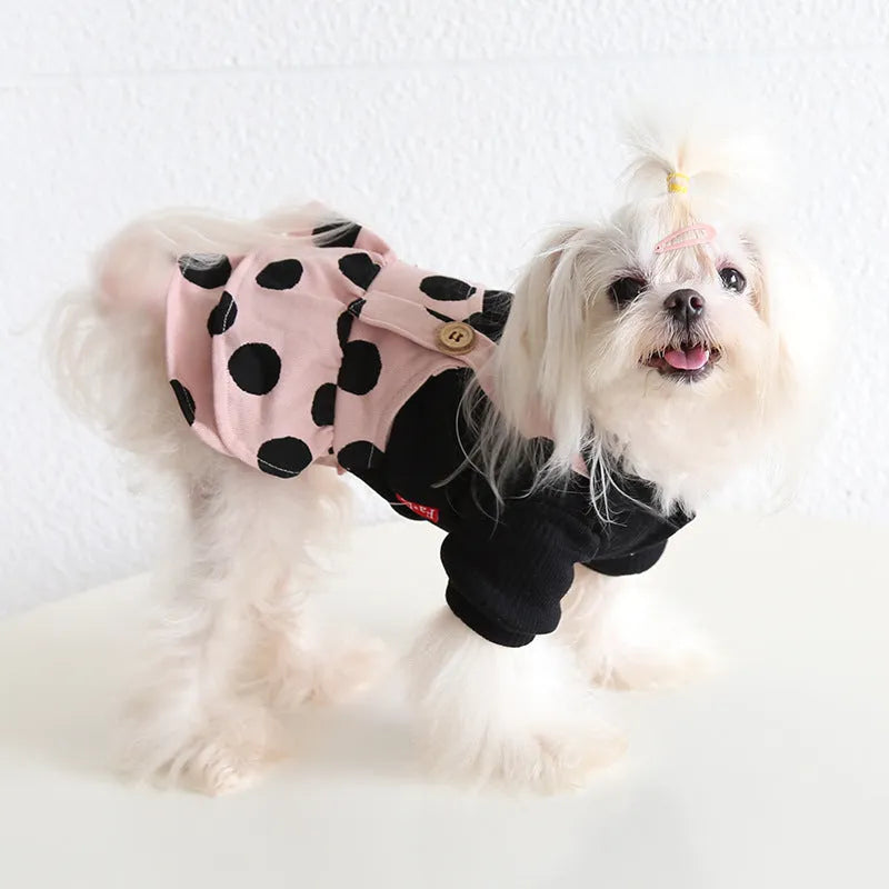 Lapel shoulder strap couple dog clothes in four-legged and skirt styles for small to medium dogs