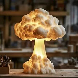 Modern atomic bomb mushroom cloud shaped table lamp with USB cable.