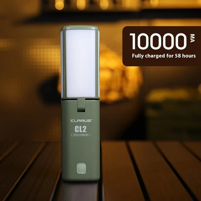 White and green rechargeable LED camping lantern with USB charging cable