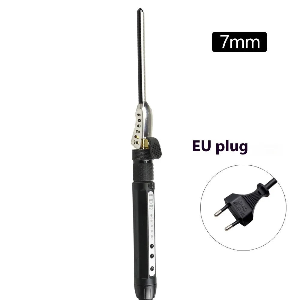 Small black 7mm rotatable clip hair curler with wired power cord