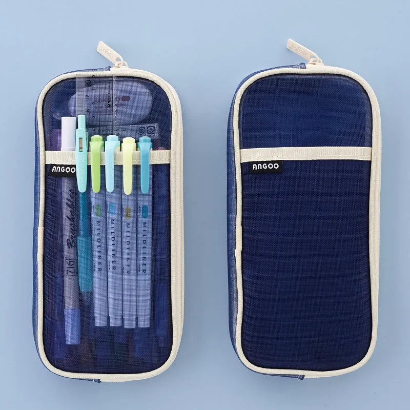 Square mesh pencil case in multiple colour options for stationery organisation