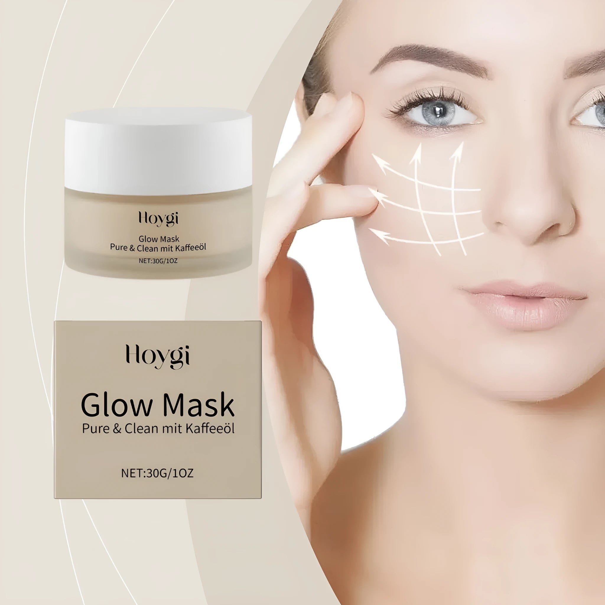 Moisturising and skin lightening facial mask measuring 5.1x3.9cm with nourishing formula