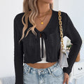 Khaki women's short lace-up casual coat with hollow-out detail and long sleeves.