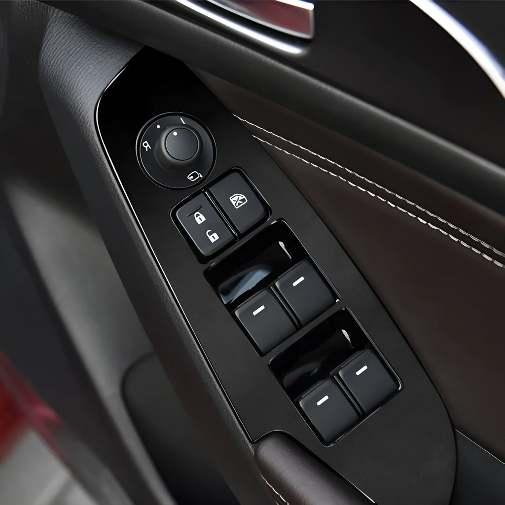 Set of four TPU protective films for 14-19 car door control panels in various finishes.