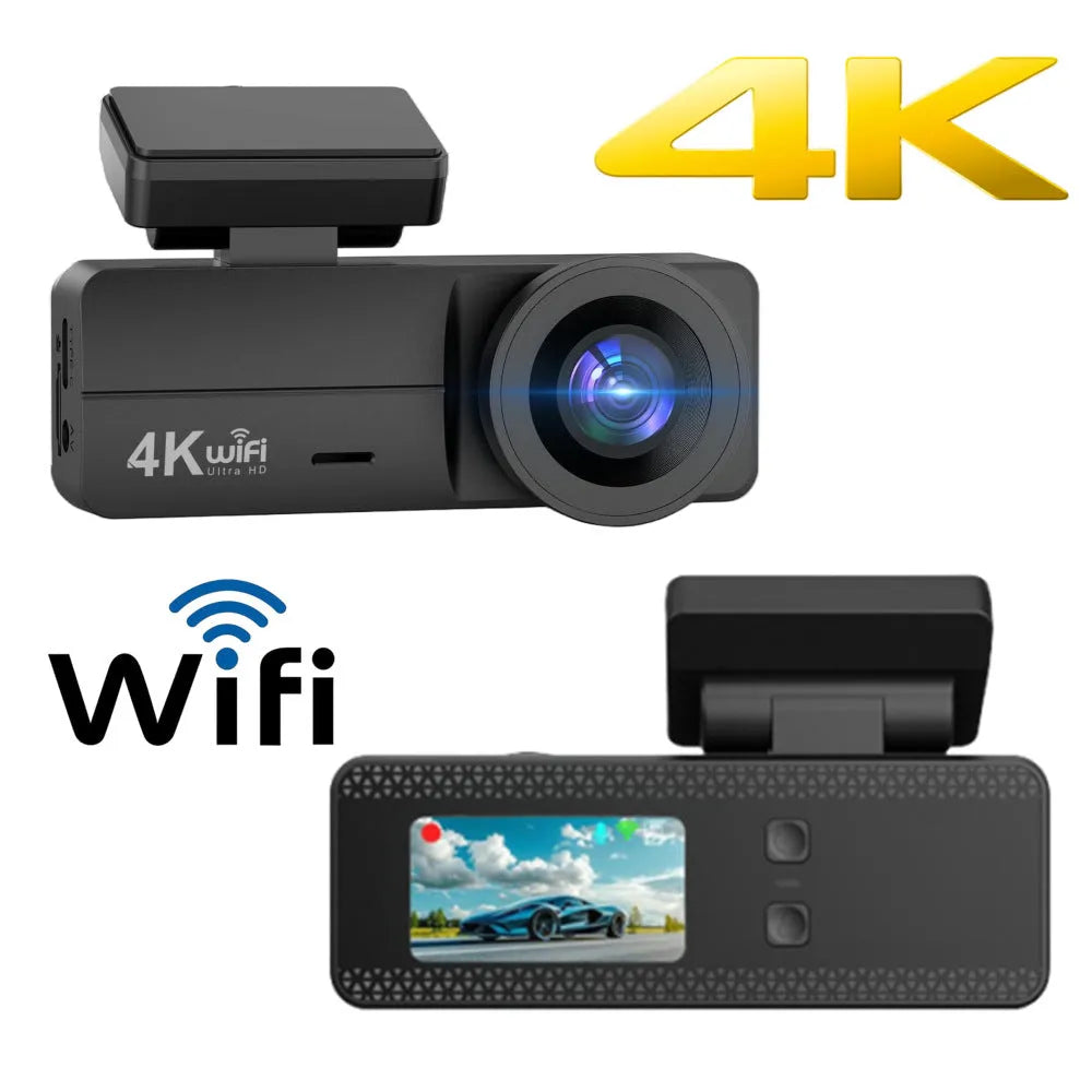 HD WiFi 4K driving recorder with loop recording, gravity sensor, and 1.5-inch IPS display in black