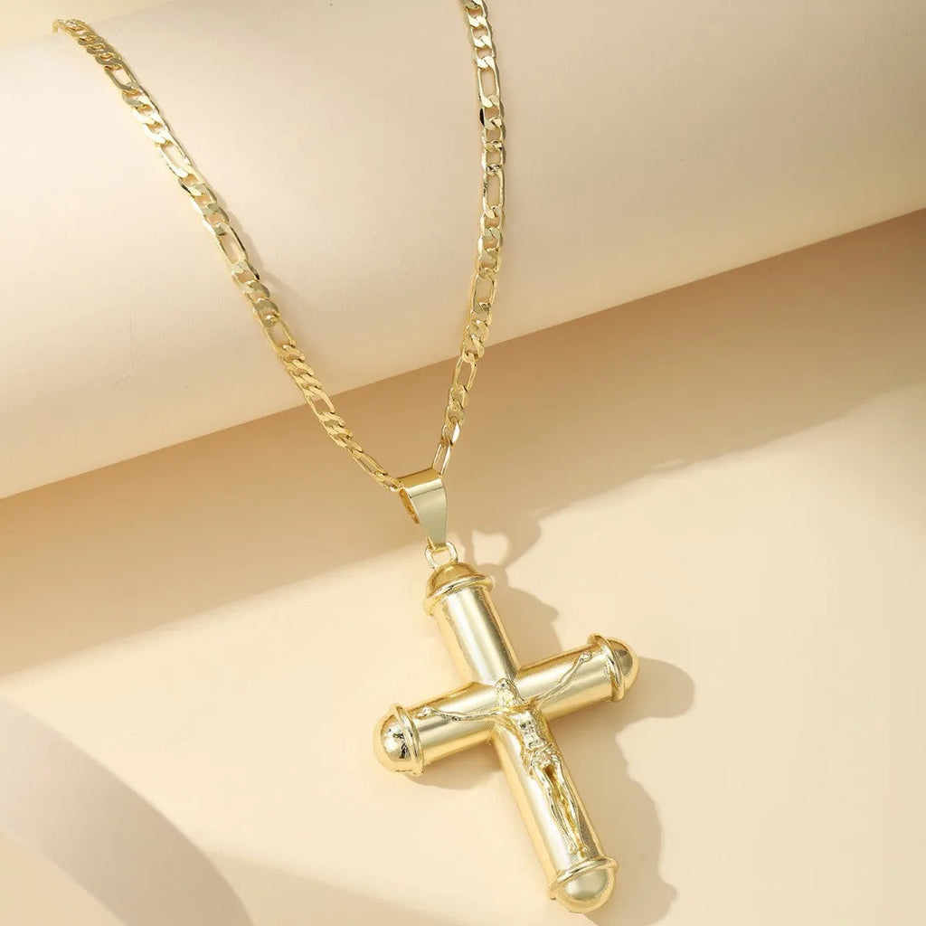14k gold-plated copper cross necklace, unisex long chain, 51-60cm perimeter, style XL120-XL122