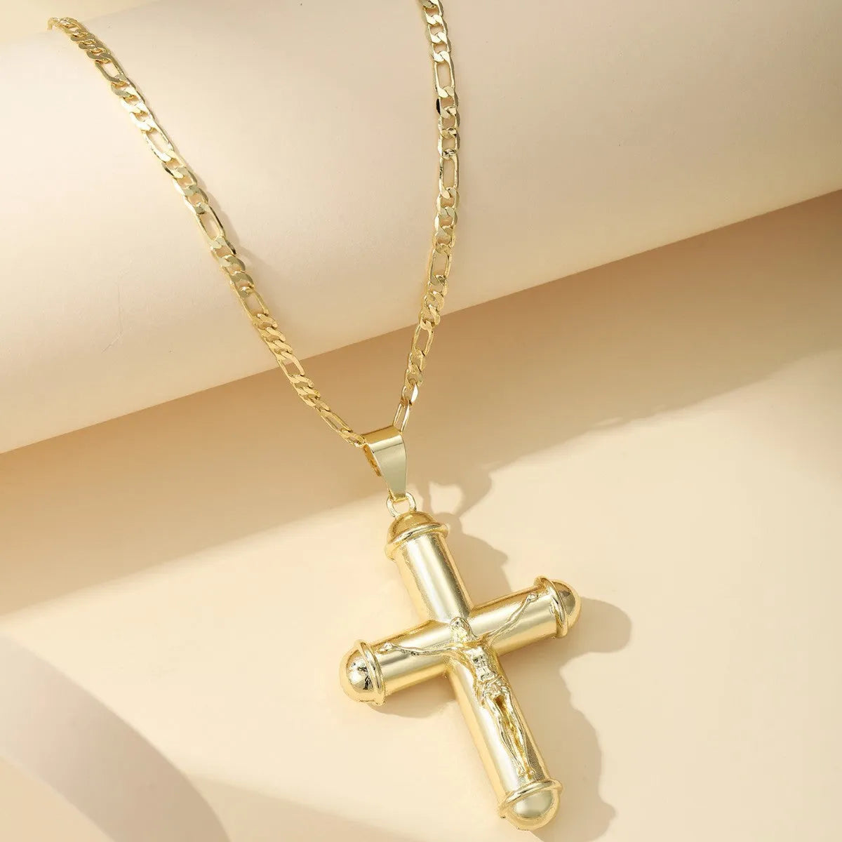 14k gold-plated copper cross necklace, unisex long chain, 51-60cm perimeter, style XL120-XL122