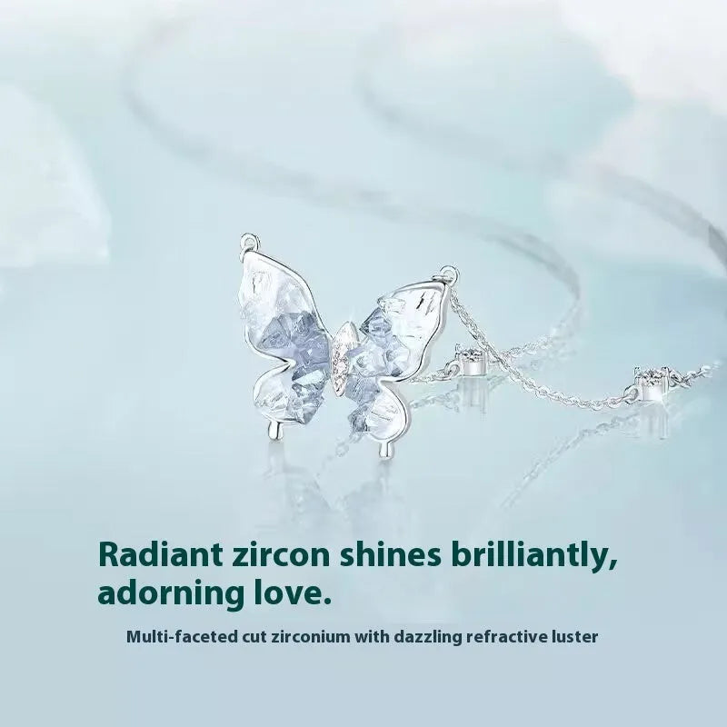 Bingyu Butterfly S925 silver necklace with detailed electroplated pendant on an adjustable 41-50cm O-ring chain.