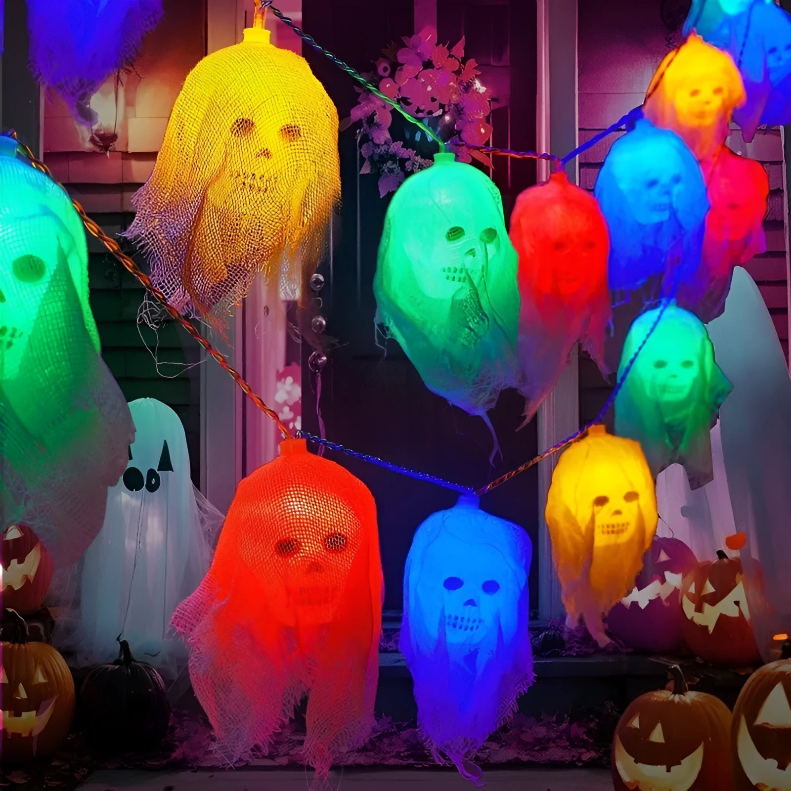 Halloween battery-powered LED coloured lights with plastic battery box for indoor wall decoration