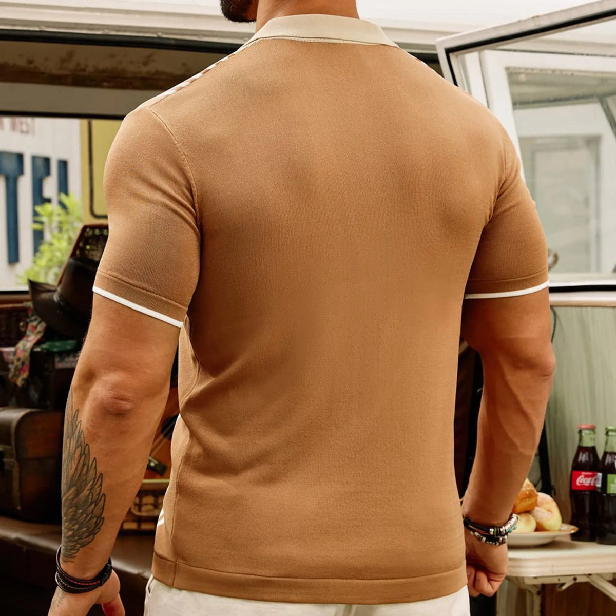 Men's Tencel polo shirt in black or khaki, sizes M to 3XL, business casual style