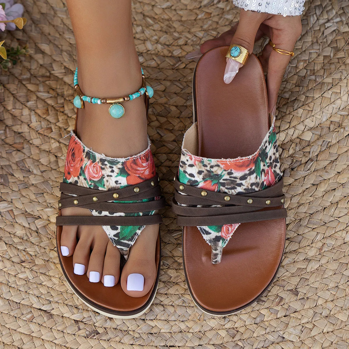 Women's plus size flip-flop sandals in candy colours with artificial PU upper and rubber sole