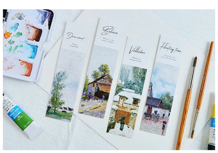 Student creative art bookmark set with 30 sheets on white cardboard showing art designs