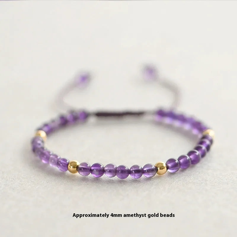 Handmade 4mm natural amethyst 14K gold bracelet with geometric design