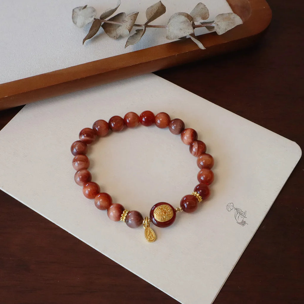 Natural Tigereye Ebony bracelet round beads single circle womens geometric Maillard style