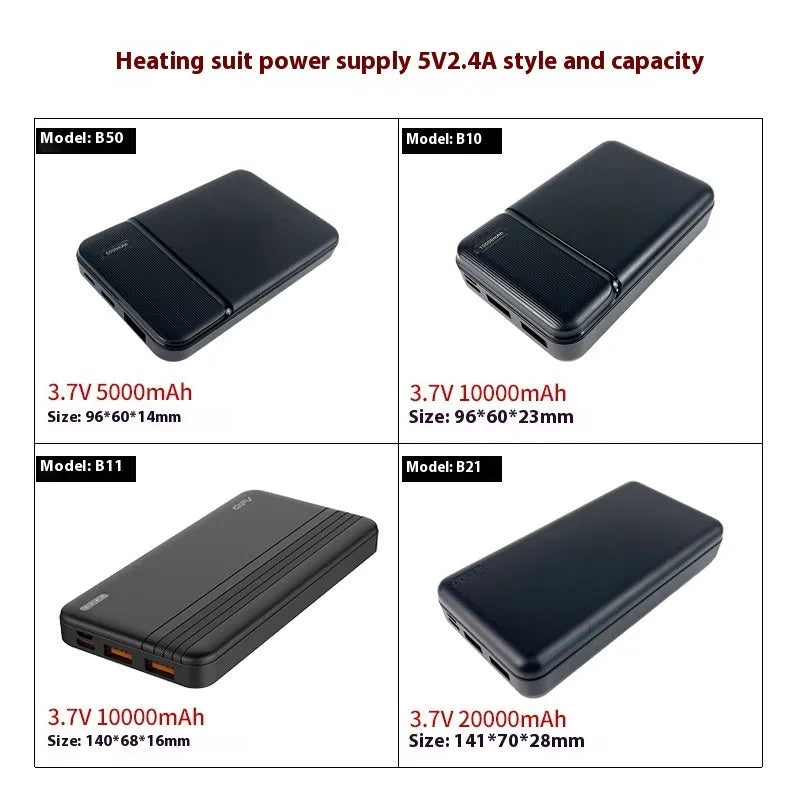 Power bank high current heating clothing portable charger with multiple capacity options including 10000mAh and 20000mAh