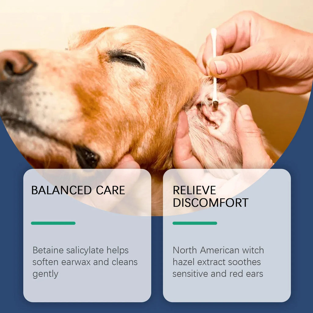 100ml bottle of gentle ear cleaner solution for dogs and cats to help remove wax and debris