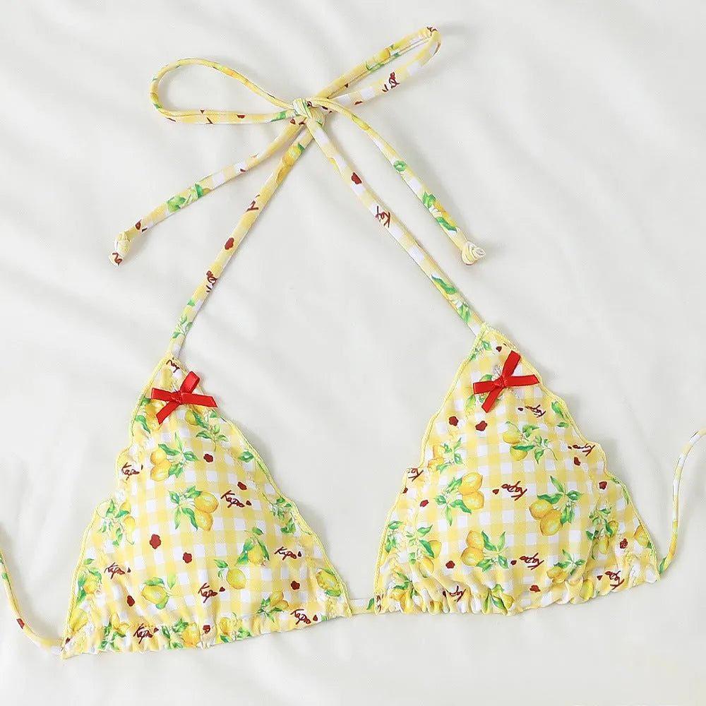 Floral backless split high-elasticity nylon bikini swimsuit for women