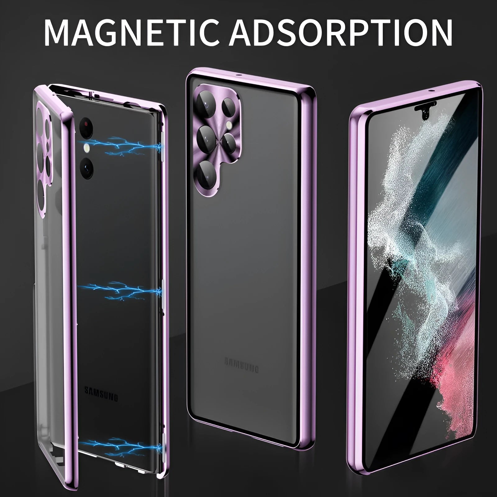 Black Magnetic King aluminium phone case with a reflective mirror centre for Samsung Galaxy S24 Ultra.