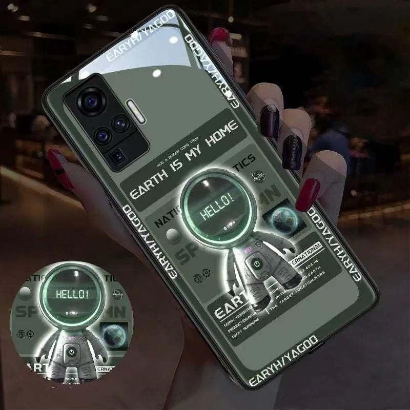 Astronaut luminous tempered glass phone case for Samsung with glow effect, blue colour, rear cover view